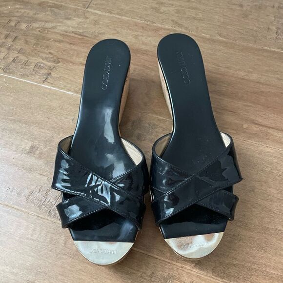Jimmy Choo Panna Patent Crisscross Slide Sandal, Black - Picture 2 of 4